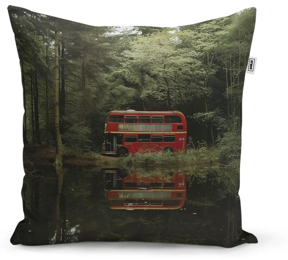 Sablio Vankúš Červený poschodový autobus - 60x60 cm