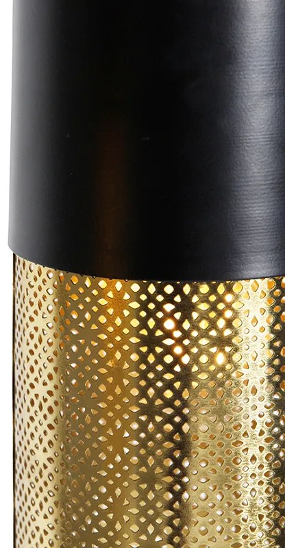 Industriálne závesné svietidlo čierne so zlatým podlhovastým 3-svetlom - Raspi