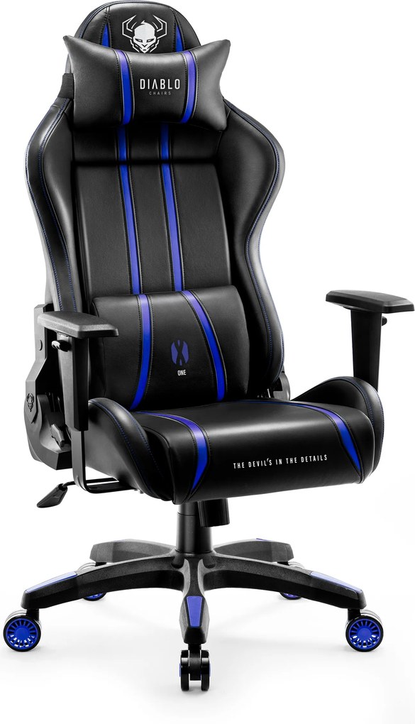 Herné kreslo z eko-kože Normal Size, čierny-modrý: Diablo X-One 2.0