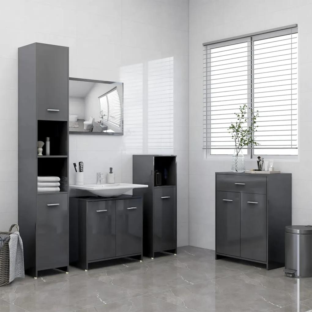 4-dielna súprava kúpeľňového nábytku vysokolesklá sivá