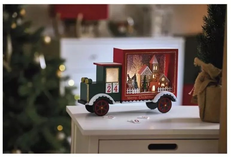 EMOS LED drevený adventný kalendár auto DCWW32