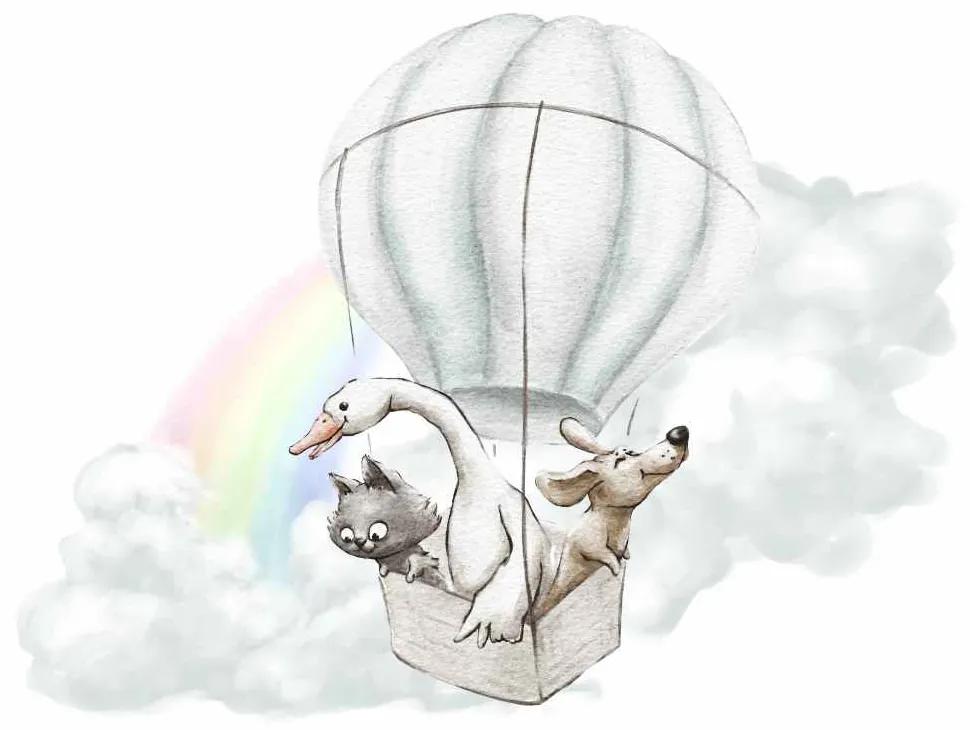 Gario Detská nálepka na stenu Adventure in the sky - mačka, psík a hus v balóne Rozmery: 130 x 100 cm