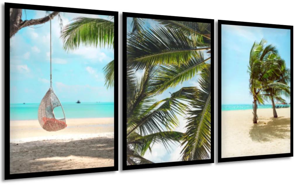 Gario Sada plagátov Morská pláž - 3 dielna Farba rámu: Zlatá, Veľkosť: 135 x 63 cm