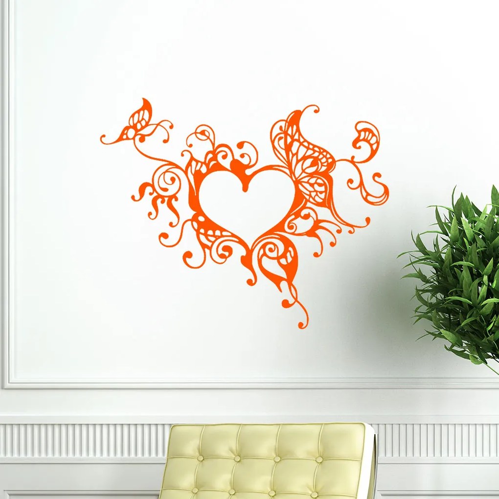 Veselá Stena Samolepka Romantické srdce Farba: oranžová, Veľkosť: 100 x 81 cm