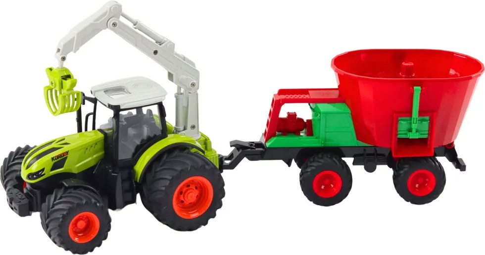 LEAN Toys Poľnohospodársky traktor so sejacím zariadením a otočným uchopovačom, diaľkovo ovládaný 2,4 GHz