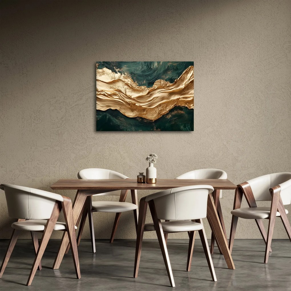 Obraz - Zelená abstrakcia so zlatom II. (70x50 cm)