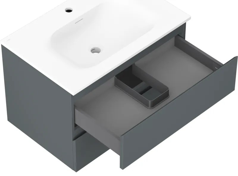 Mexen Orio, kúpeľňová skrinka 70 cm s umývadlom Vela, 2 zásuvky, grafitová matná/biela matná, 91A10-07047-2-BFF66-W23M01