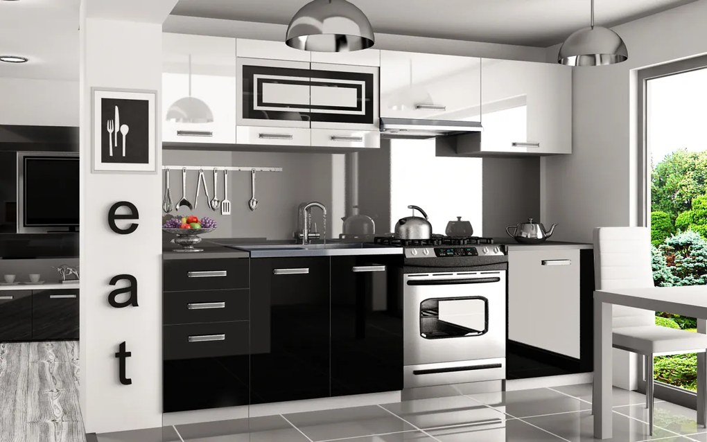 Kuchyňa bielo čierna lesklá Simpli 240 cm