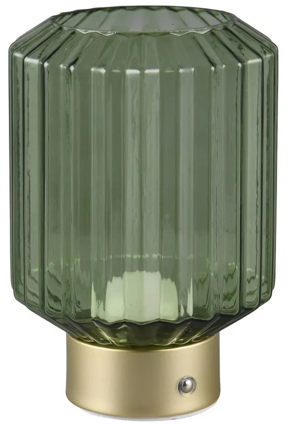 Stmievateľná LED stolová lampa v zelenej a zlatej farbe so skleneným tienidlom (výška 19,5 cm) Lord – Reality