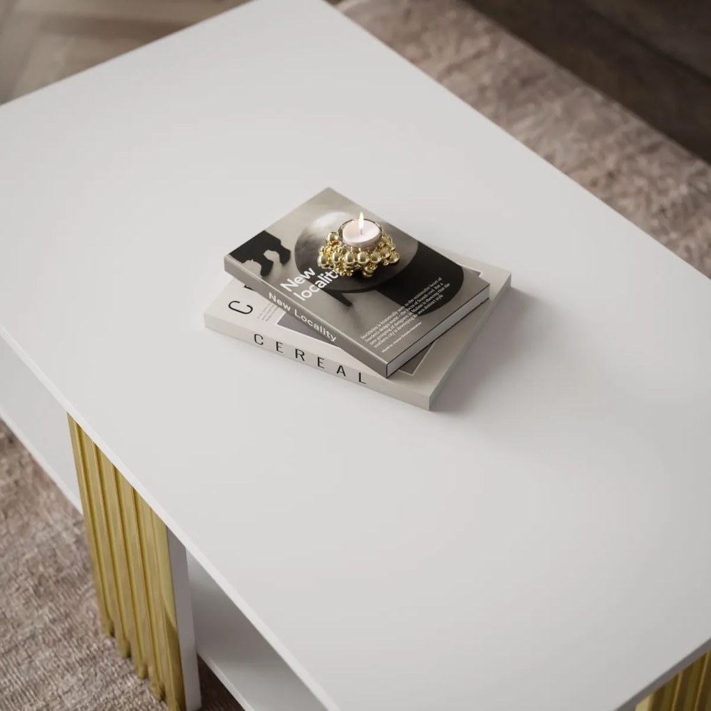 KONFERENČNÝ STOLÍK CHARLES BIELY MATNÝ + ZLATÝ