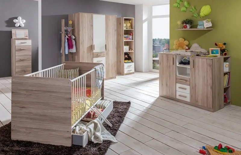 Vysoký regál so zásuvkami Cariba, dub san remo/biela