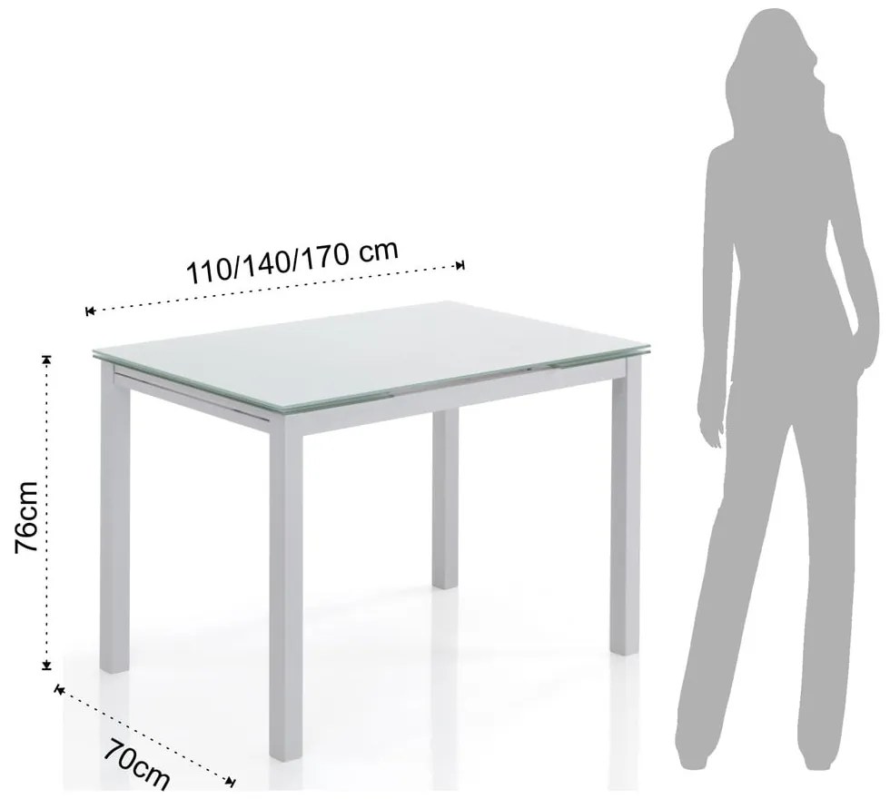 Rozkladací jedálenský stôl so sklenenou doskou 70x110 cm Fast – Tomasucci