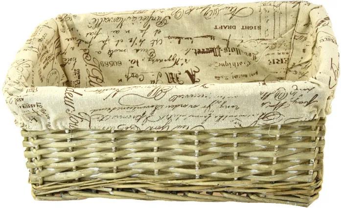 Vingo Proutěná zásuvka s látkou “stará listina“ Rozměry (cm): 40x30, v. 17 cm