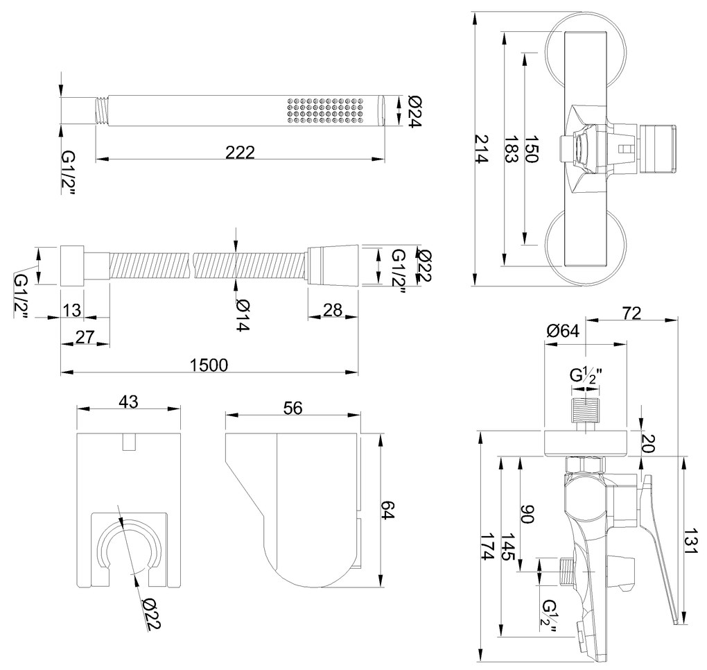 Invena Neri, nástenná vaňová batéria, medená matná, INV-BW-P1-014-L