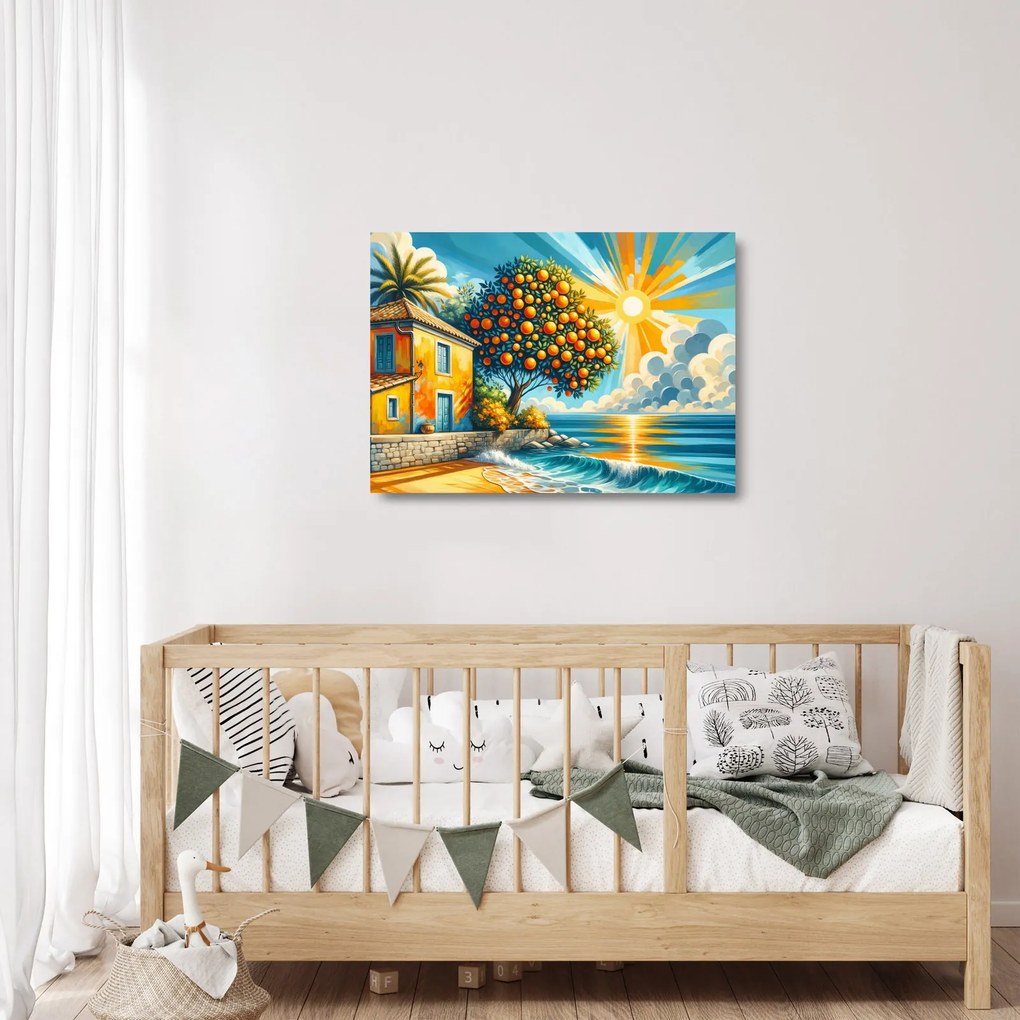 Sklenený obraz - Dom s pomarančmi I. (70x50 cm)