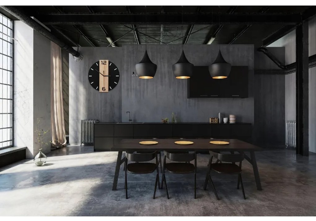 Tutumi Tutumi, okrúhle nástenné hodiny 35 cm kovové / drevené MC70901, čierna-hnedá, ZEG-08742