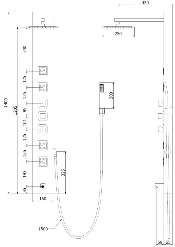 Mexen Orco, sprchový panel, čierna, 7607-03-70
