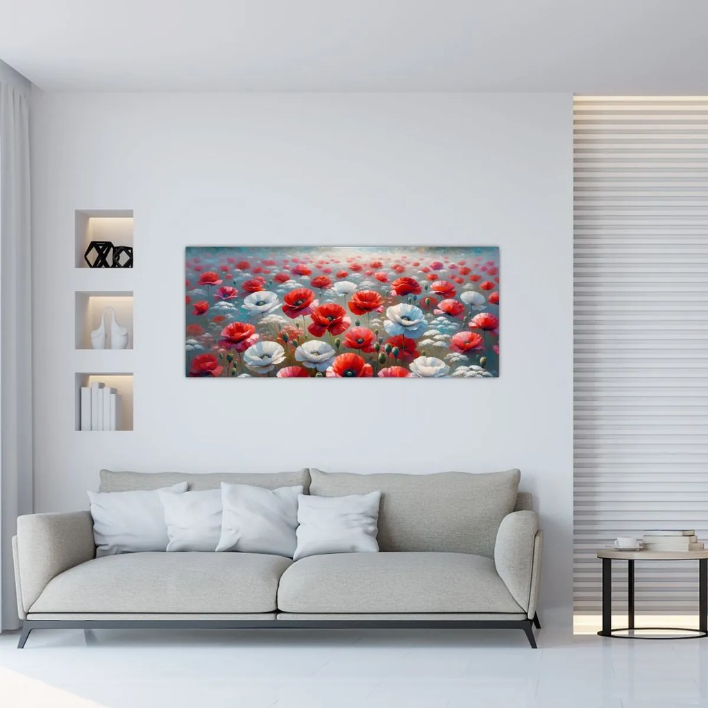Obraz - Pole vlčích makov (120x50 cm)