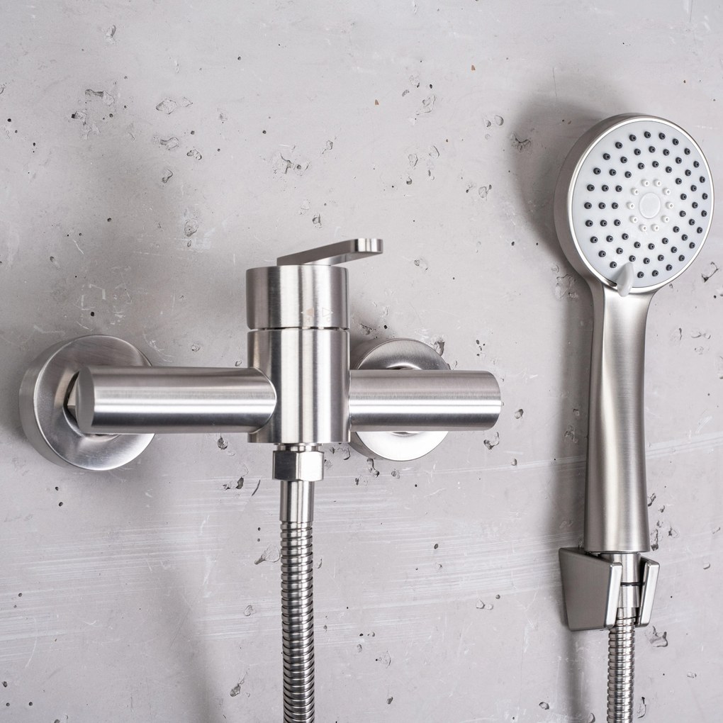 Rea Ontario, sprchová batéria s ručnou sprchovou súpravou, brúsená oceľ, REA-B5502