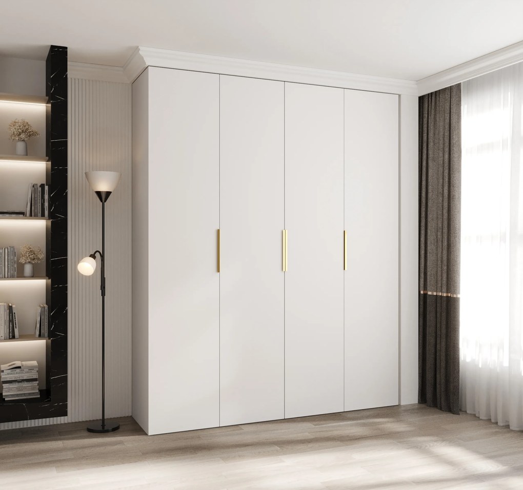 Šatníková skriňa 200 cm Carmela 40-4 (biela + zlatá). Akcia -20%. Vlastná spoľahlivá doprava až k Vám domov. 1126674
