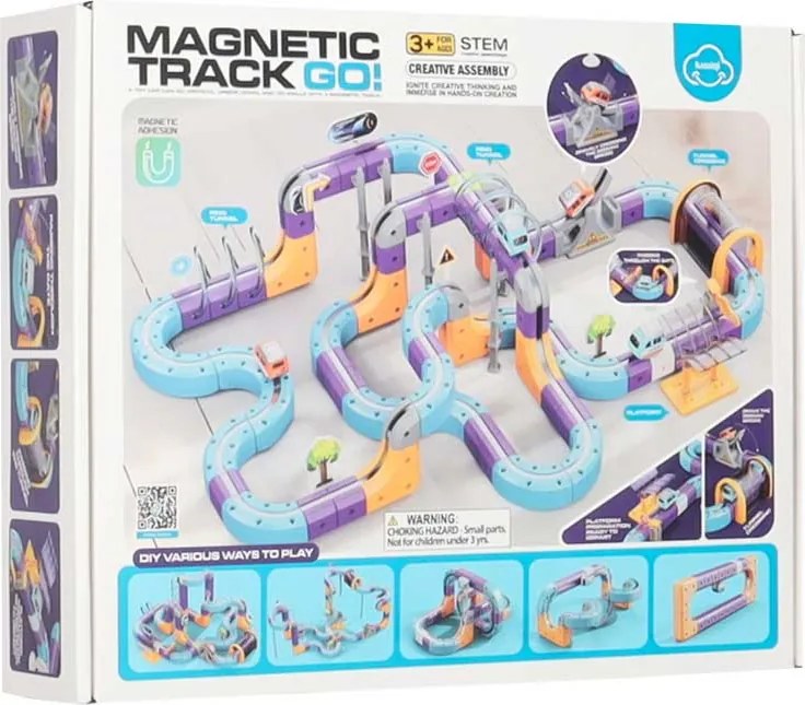 KIK Magnetické stavebnicové kocky s pretekárskou dráhou a autíčkami, 129 dielov