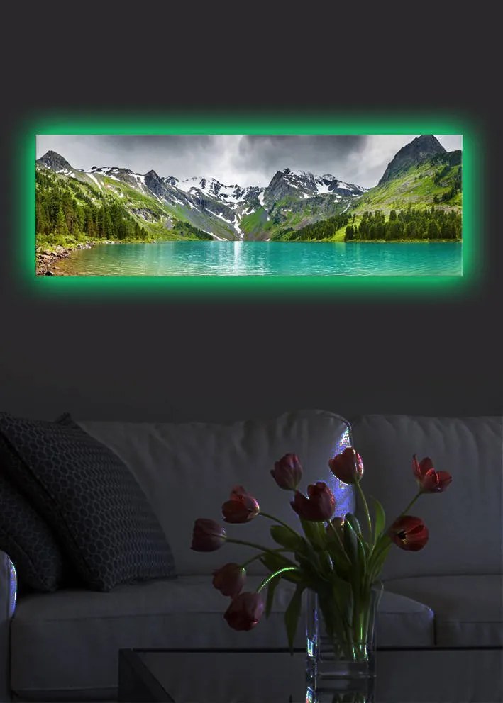 Obraz s LED osvetlením JAZERO V HORÁCH 5 30 x 90 cm