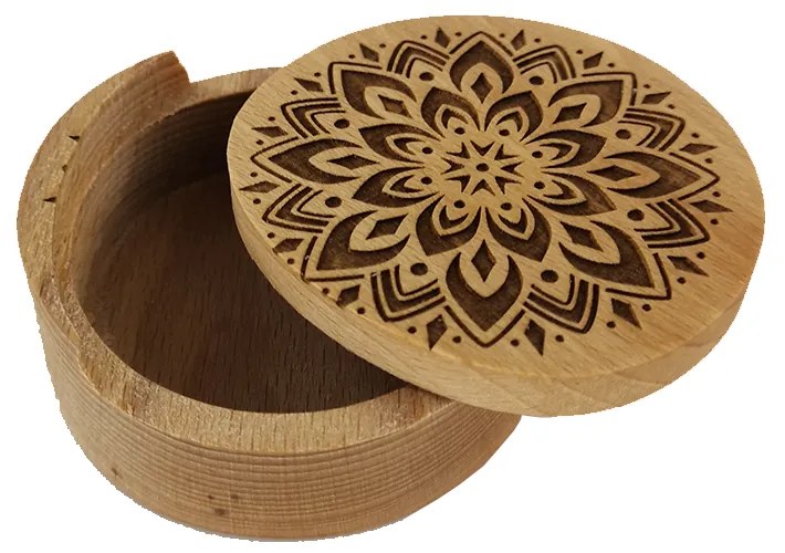 AMADEA Drevená krabička guľatá mandala, masívne drevo, 8 cm, český výrobok