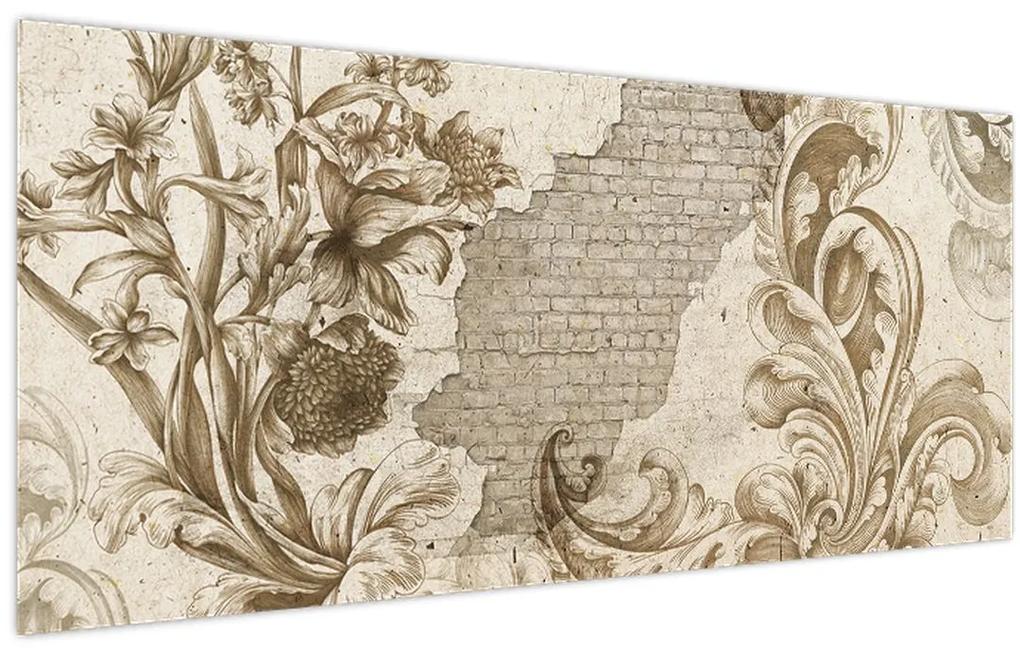 Obraz - Múr s kvetmi (120x50 cm)
