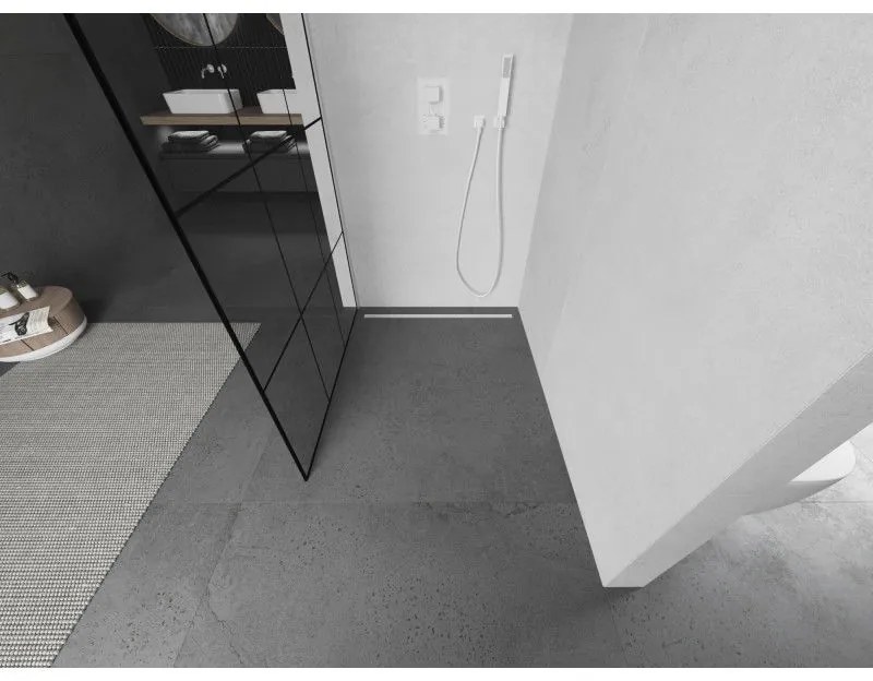 Mexen Kioto, Walk-In sprchová zástena 100 x 200 cm, 8mm sklo číre/čierny vzor, biely profil, 800-100-101-20-77