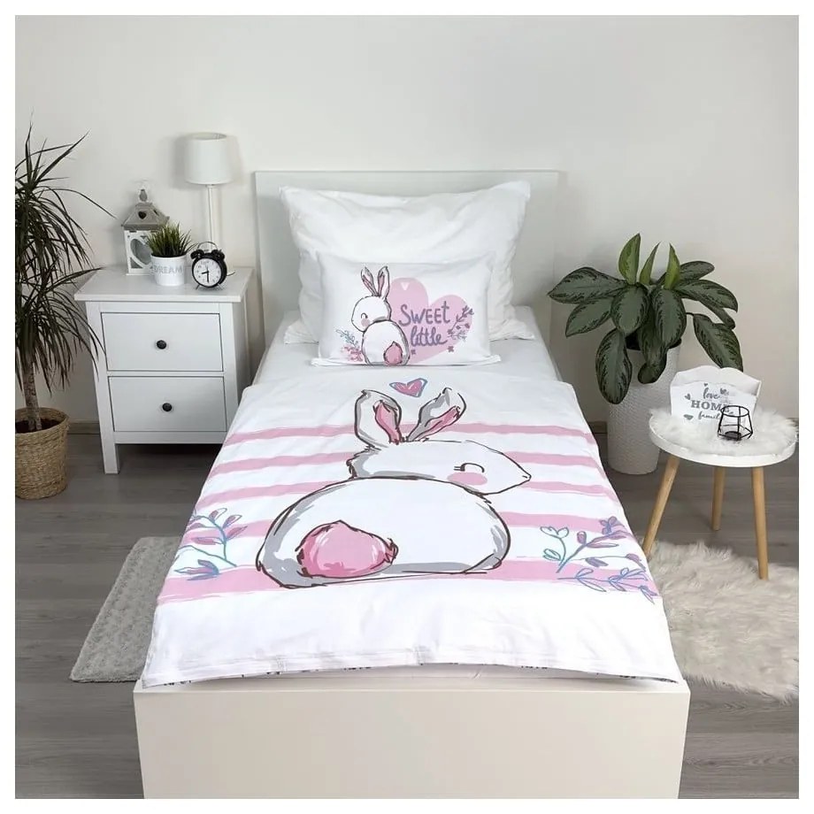Bielo-ružové bavlnené detské obliečky do postieľky 100x135 cm Bunny "Sweet" – Jerry Fabrics