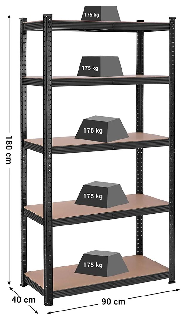 Sada 2 ks dílenských regálů Profa 180 cm černá/hnědá