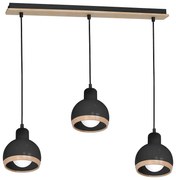 Závesné svietidlo Oval, 3x drevené/čierne kovové tienidlo, b