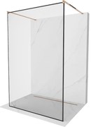 Mexen Kioto, priechodná sprchová zástena 110 x 200 cm, 8mm sklo číre s čiernym rámom, 2x zlatá stabilizačná rozpera, profil ružové zlato, 800-110-002-60-70