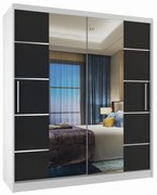 Šatníková skriňa 133 cm Belini biely mat / čierny matný s posuvnými dverami zrkadlom a zásuvkami ME SZP6/1/W/B/0/KLAL