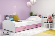 Interbeds Jednolôžková posteľ Lili2 biela pre teenagerov 200x90 s matracom a šuplíkom - ružová