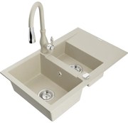 Mexen Gaspar, 1,5-komorový granitový drez 737x475x177 mm a drezová batéria Savita, béžová, 6507-69-672601-69