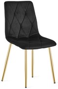 Čierna zamatová jedálenská stolička LIBRA so zlatými nohami