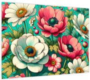 Obraz - Kvety na modrom pozadí (70x50 cm)