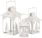 Súprava kovových lampášov Stromčeky 3 ks, biela