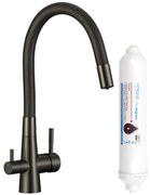 Laveo Riveco, vysoká drezová batéria s flexibilným výtokom a filtrom na pitnú vodu, grafitová-čierna, LAV-BRIB968D