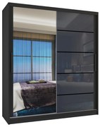 Šatníková skriňa 133 cm Belini čierny mat / šedý lesk s posunými dverami zrkadlom a zásuvkami MGB SZP6/1/B/1L5S/KLP