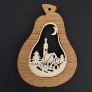 AMADEA Drevená ozdoba z masívu s vkladom - hruška s kostolom 9 cm