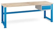 Dielenský stôl KOVONA, zásuvka na náradie, buková škárovka, pevné nohy, 2100 mm