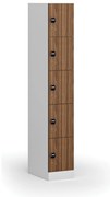 Šatníková skrinka S1 s úložnými boxmi, 5 boxov, 1850 x 300 x 500 mm, demont, zámok s čítačkou RFID kariet, laminované dvere, orech