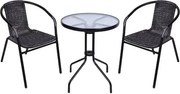 Set balkónový ALESIA, čierny/antracit, oceľ ( stôl, 2x stolička)