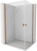 Mexen Mist-B Duo, 2-krídlový výklopný sprchový kút 75 x 70 cm, číre sklo, medený matný profil, 8A2-075-070-65-00