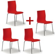 Plastová stolička na kovových nohách MEZZO 3+1 ZADARMO, červená