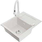 Mexen Enzo, 1-komorový granitový drez 576x465x174 mm a drezová batéria Elia, biela, 6506-20-670101-20