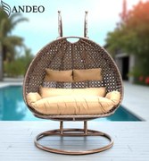 Závesné hojdacie dvojkreslo ARUBA hnedé - béžové vankúše