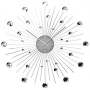 Luxusné nástenné hodiny Karlsson KA4859 Sunburst – strieborné s kryštálmi, 50 cm